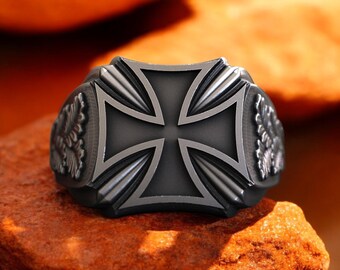 Iron Cross Ring 925 Sterling Silver, Gothic Biker Signet - Etsy