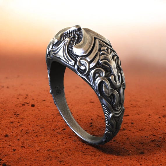 Oxidized Sterling Silver Gothic Ring: Handmade Filigree Statement - Main Image