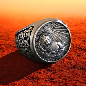 Leo Zodiac Ring 925 Sterling Silver, Lion Astrology Ring for Men, Celtic Band, Sun Symbol, Bold Horoscope Jewelry Gift