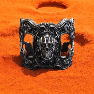 Gothic Silver Ring, 925 Sterling Silver Skull Ring, Handmade Biker Ring, Dark Fantasy Jewelry, Heavy Metal Statement Ring, Steampunk Ring