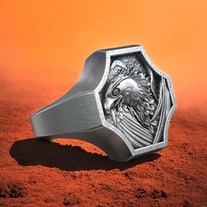 Sterling Silver Eagle Ring: Handmade Octagon Signet, Animal Totem Jewelry