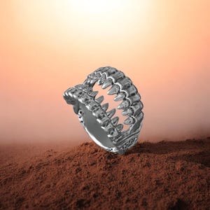Sterling Silver Jawbone Ring: Gothic Biker Skull Jewelry
