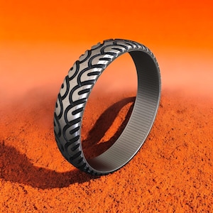 Motorcycle Tire 925 Sterling Silver Ring, Biker Jewelry for Men, Handmade Silver Band, Rugged Motorcycle Gift, Unique Silver Ring