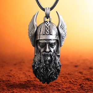 Handmade Sterling Silver Viking Odin Necklace - Norse Warrior Pendant