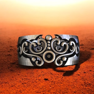 Baroque Scrollwork Sterling Silver Ring: Gothic Mens Band