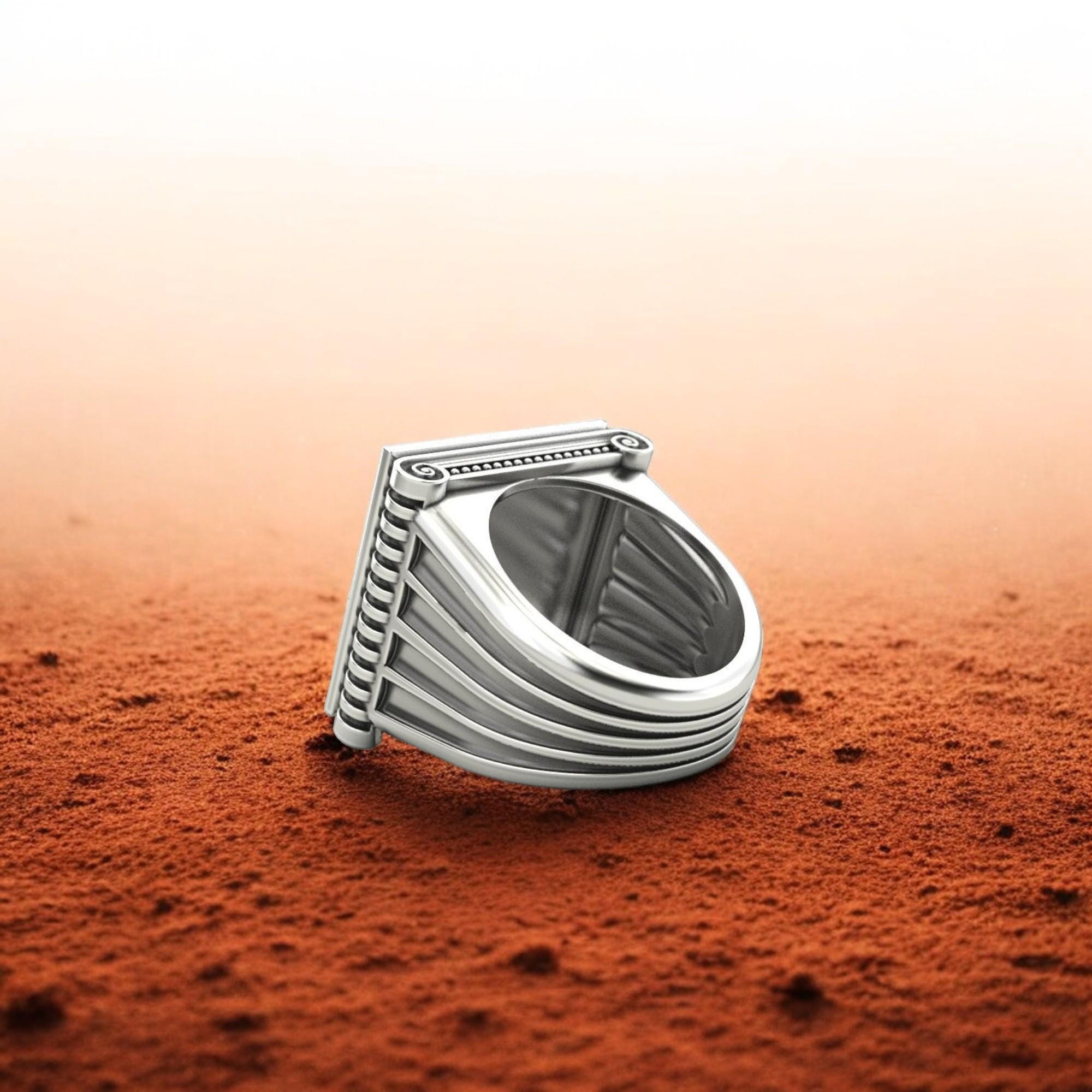 Polished .925 Sterling Silver Freemason Ring – Square & Compass Signet With Cubic Zirconia
