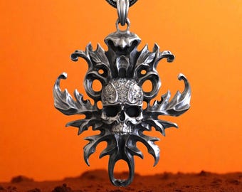 Ciondolo/collana in argento sterling 925 con teschio, stile