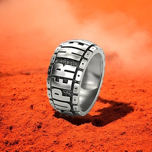 Superhero Ring 925 Sterling Silver, Bold Superhero Band Ring for Men, Statement Silver Ring, Engraved Hero Word Ring, Movie Inspired Jewelry