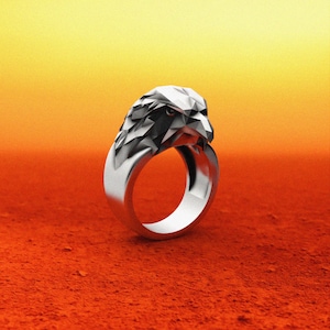 Eagle Head Ring, 925 Sterling Silver Geometric Animal Jewelry, Modern Bald Eagle Statement Ring for Men, Unique Nature Inspired Gift