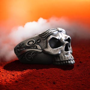 Skull Biker Ring for Men, Gothic Sterling Silver Statement Jewelry, Handmade Punk Rock Skull Ring, Unique Heavy Metal Jewelry Gift