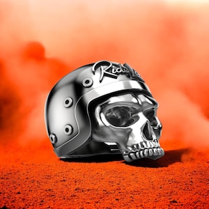 Sterling Silver Biker Skull Ring: Ride Life Helmet, Gothic Jewelry