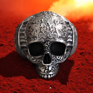 Sterling Silver Skull Ring, Gothic Biker Ring, 925 Silver Engraved Skull Band, Handmade Heavy Silver Ring, Unique Gift for Him & Her