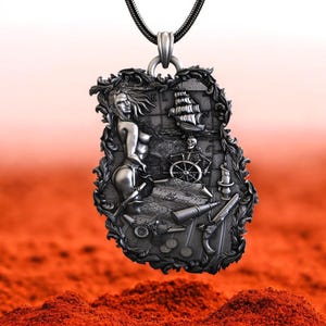 Handmade Sterling Silver Pirate Pendant Necklace: Nautical Treasure Map Jewelry
