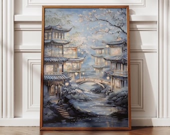 Elegant japansk väggkonst, japanskt konsttryck, chinoiserietryck, zendekor, orientalisk väggkonstdekor, utskrivbar väggkonst, digitalt tryck