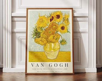 Van Gogh-vas med tolv solrosor, utställningstryck, galleriväggtryck, Van Gogh-konst, museumstryck, museumsutställningstryck