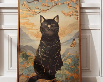 Vintage Japanese Cat Print, Japanese Cat Print, Cat Gift, Gift for Cat Lovers, Animal Art, Ukiyo-e Print, Asian Art, Oriental Decor