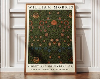 William Morris Viol och akleja Tryck, Utställningstryck, Vintage Konstaffisch, Textilkonsttryck, William Morris Konst, Vintage Väggkonst
