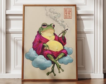 Japansk Matsumoto Hoji-groda, Vintage träblocksaffisch med groda, Ukiyo-e-grodatryck, Japansk groda, Asiatisk väggkonst, Japandi-väggkonst