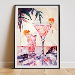 Maximalist Retro Cocktail Print, Pink Cocktail, Retro Wall Art, Cocktail Print, Bar Cart Art Print, Digital Print, Trendy Wall Art