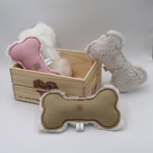 Gentle Plush Heritage Bone Dog Toy | Absorbent Plush Chew Toy for Puppy Play in Assorted Colours