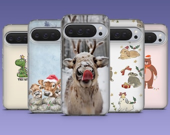 Funda navideña con animales para Google Pixel 10, 10Pro, 9A, 9Pro, 8, 7A, 6A, Samsung S25Fe, S24Fe, S23, A17, A56 y iPhone 17