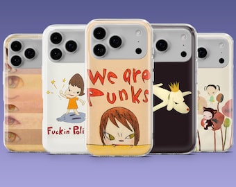 Funda de teléfono Yoshitomo Nara con diseño de muñeca japonesa para iPhone 17, 16e, 15, 14, 13, 12, Samsung S25Fe, S24, S23, S22, A16, A56, A17 y Pixel 10Pro