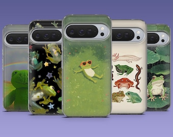 Funda divertida para teléfono con diseño de rana, adorable funda de sapo para Google Pixel 10Pro XL, 10Pro, 10, 9Pro, 9A, 9, 8, 7, 6, Samsung S25, S24, A17, A16, iPhone 17