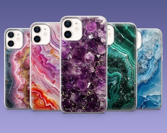 Funda para teléfono Crystal Geodes con diseño de mármol estético para iPhone 17Pro, 16e, 15, 14, 13, Samsung S26, S25, S24, S23, A16, A55, Pixel 10Pro, 9A