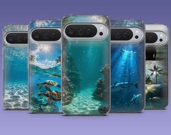 Funda acuática con diseño de mundo submarino para Google Pixel 10Pro XL, 10Pro, 10, 9Pro, 9A, 9, 8, 7, 6, Samsung S25, S24, A17, A16 y iPhone 17