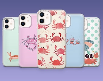 Funda para teléfono con diseño de cangrejo kawaii, ideal para la playa y la vida marina, compatible con iPhone 17e, 16, 15, 14, 13, Samsung S26, S25, S24, S23, A17, A16, Pixel 10A, 10Pro y 9A.