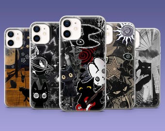 Funda de teléfono con diseño de gato gótico y collage grunge para iPhone 17, 16e, 15, 14, 13, 12, Samsung S25Fe, S24, S23, A17, A16, A56, Pixel 10Pro, 9Pro, 9A