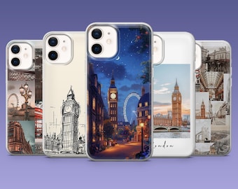 Funda para teléfono con collage de Londres, estética inglesa, para iPhone 17, 16e, 15, 14, 13, Samsung S25, S24, S23, S22, A16, A35, A55 y Pixel 10Pro.