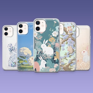 Cute Bunny Phone Case Kawaii Easter Rabbit Spring Cover for iPhone 17, 16, 15, 14, 13, Samsung S25, S24, S23, A16, A35, A55, Pixel 10Pro, 9A