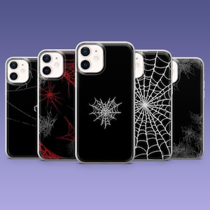 Black Spider Phone Case Cool spiderweb Cover for iPhone 17, 16e, 15, 14, 13, 12, Samsung S25, S24, S23, S22, A16, A56, A54, Pixel 10Pro, 9A