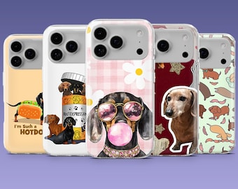 Funda para teléfono con diseño de perro salchicha para iPhone 17, 16e, 15, 14, 13, 12, Samsung S25, S24, S23, A17, A16, A56, Pixel 10Pro, 9Pro, 9