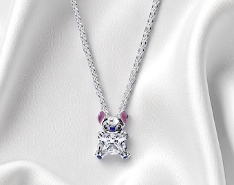 Leuke steekketting, leuke geëmailleerde hanger ketting, paarse steek zirkonia hanger, cadeau voor dochter