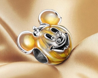 Micky Maus Kürbis Charme gestempelt S925 Sterling Silber, Halloween Schmuck, passt auf Pandora Armband, Kürbis Charme, Halloween Charme