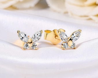 Butterfly Studs Earrings in 14k Gold Plated, Butterfly Earrings for Women, Gold Stud Jewellery Gift for Her, Minimal Butterfly Jewellery