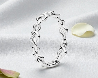 Interlinked Hearts Band Ring for Women, Sterling Silver Heart Ring Gift, Minimal Stacking Hearts Knot Band Ring, Jewellery Gift for Her