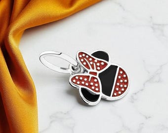 Minnie Mouse Charm, Dangle Charm, Sterling Silver Charm, Fits On Pandora Bracelet and Necklace