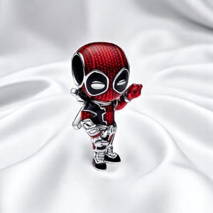 Cute Deadpool Charm for Bracelet, Unique Red Metallic Enamel Superhero Charm, Jewellery Gift, Firs On Pandora Bracelet, Gift For Her
