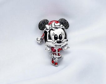 Minnie Mouse Holiday Charm, Festive Jewellery, Adorable Gift For Her, Minnie Mouse Jewellery Pendant, Fits On Pandora Bracelet, Xmas Charm