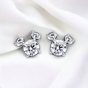 Silver Mickey Mouse Stud Earring, Cute Cubic Zirconia Minnie Studs, , Sparkling Earrings, Minnie Mouse Stud, Gift For Her