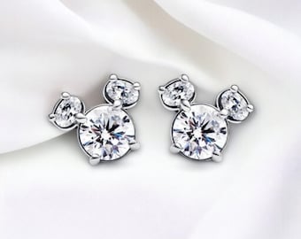 Srebrne kolczyki w kształcie Myszki Miki, urocze cyrkonie sześcienne z Myszką Minnie, błyszczące kolczyki, kolczyki Myszka Minnie, prezent dla niej