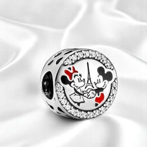 Cute Mickey And Minnie Mouse Paris Charm, Fits On Pandora Bracelet, Romantic Silver Pendant, Mickey Jewellery, Gift For Daughter