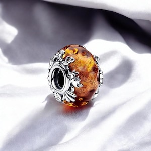 Cute Round Pendant Lion King Jewellery, Unique Lion King Charm For Bracelet, Round Murano Glass Charm, Fits On Pandora Bracelet