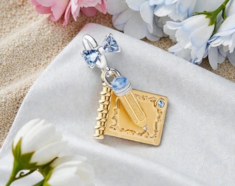 Card and Pencil Dangle Charm, Sterling Silver and 14K Gold Plated Charm for Women, Creative Jewellery Gift for Writers, Students & Dreamers