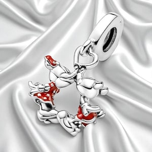Mickey & Minnie Mouse Kissing Dangle Charm, Iconic Love Jewellery, Gift For Her, Fits On Pandora Bracelet, Heart Charm, Valentines Gift