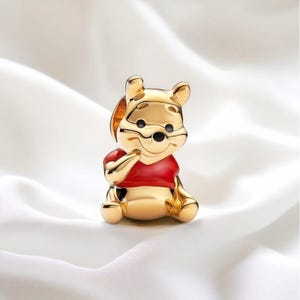 Gold Winnie The Pooh Charm Bracelet, Pooh Bear Charm For Bracelet, 14k Gold Plated Pendant Jewellery, Fits Pandora Bracelet, Gift For Sister