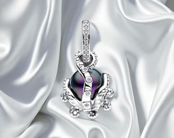 Ciondolo Sirenetta in argento, ciondolo Ursula elegante, ciondolo a forma di polpo con perline viola, compatibile con bracciale Pandora, regalo di gioielli